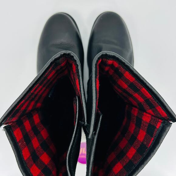 Sorel Women's Major Moto Black Leather Red Plaid Lined Boots NL2432-010 Size 9 - Picture 9 of 11